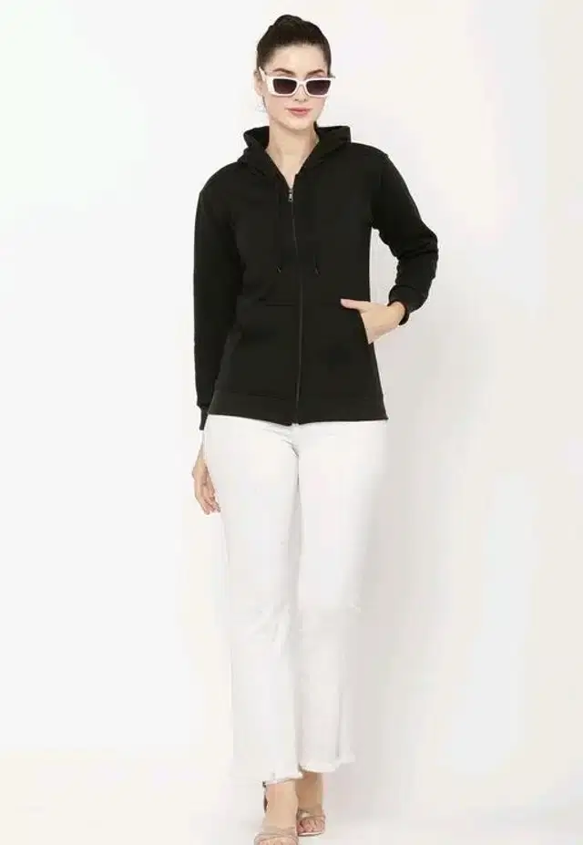 Cotton Full Sleeves Hoodie for Women (Black, S)