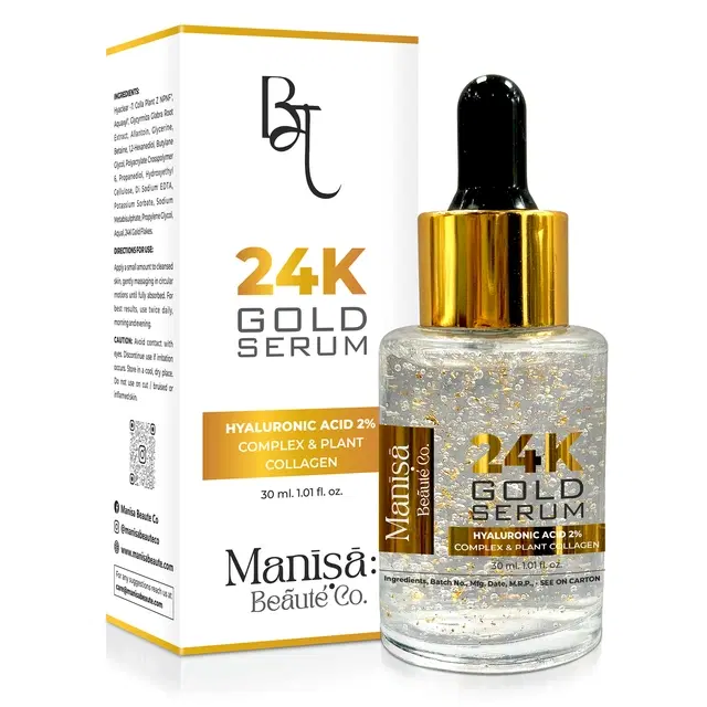 Manisa Beaute 24K Gold Face Serum With 2% Hyaluronic Acid Face Serum, 30 ml
