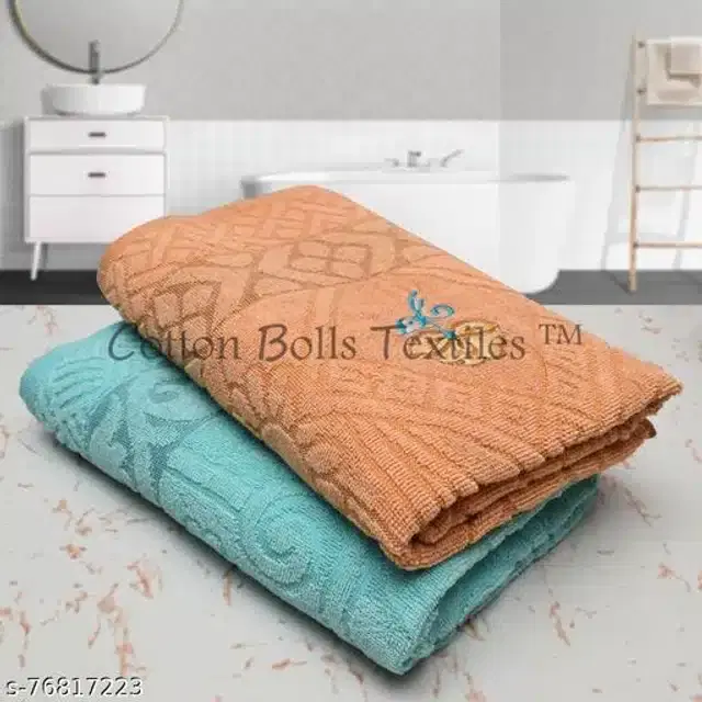 Cotton Bath Towels, Orange & Sky Blue, 75x150 cm, Pack of 2