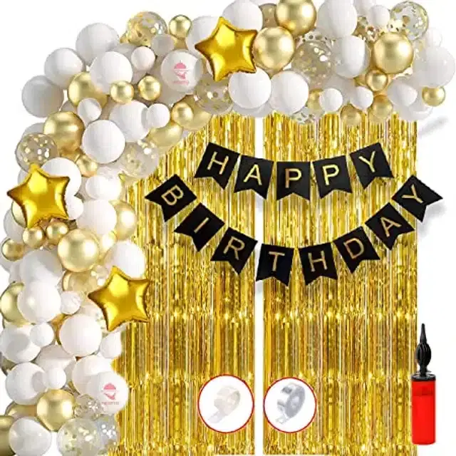 Foil Curtain & Balloon with Banner for Birthday Decoration, Multicolor, Set of 61