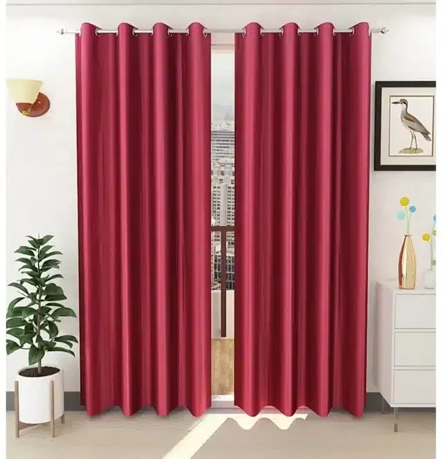 Window Curtains, Pack of 2, Magenta, 4x5 feet
