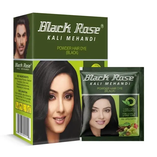Black Rose Kali Mehandi/Henna Powder Hair Dye With Amla & Shikakai (Black) 3X10 g (Pack Of 3)