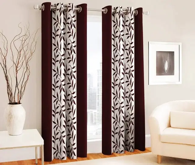 Alaqsa Brown Floral Polyester Door Curtain 7Ft Pack Of 1