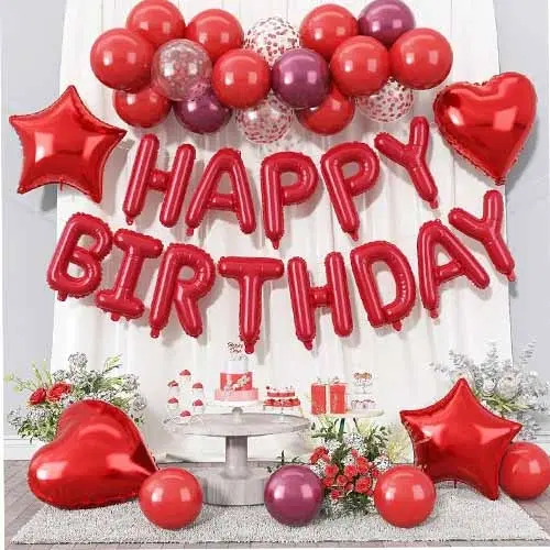 Happy Birthday Balloon Decoration Kit ,Red ,Set Of 1
