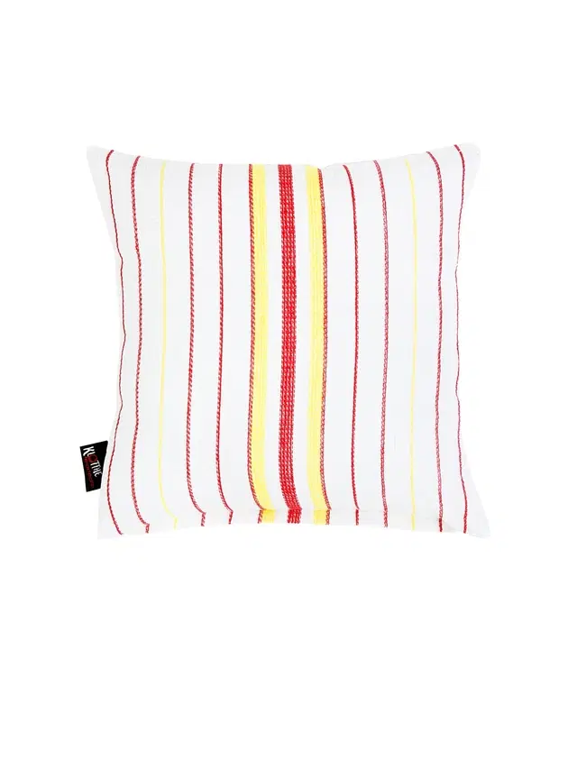 Cotton Cushion Cover, White & Pink, 14x14 inches