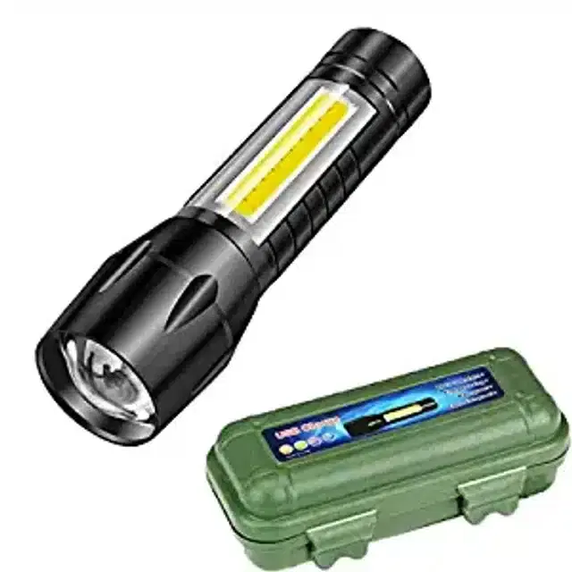 Zoomable Handheld XPE+COB Mini USB Rechargeable LED Flashlight, Black