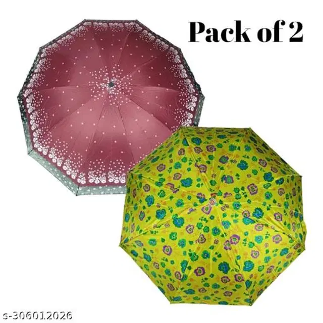 Polyester Foldable Umbrella, Assorted, Pack of 2