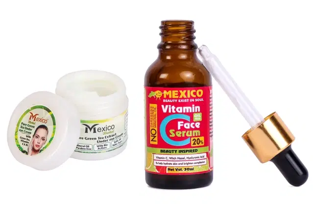 Maxico Herbs Vitamin C Serum (30 ml) with Green Tea Under Eye Cream, Pack of 2