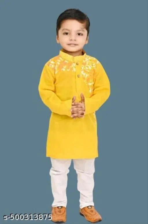 Floral Cotton Kurta Set for Boys (White, 0-3 Months)