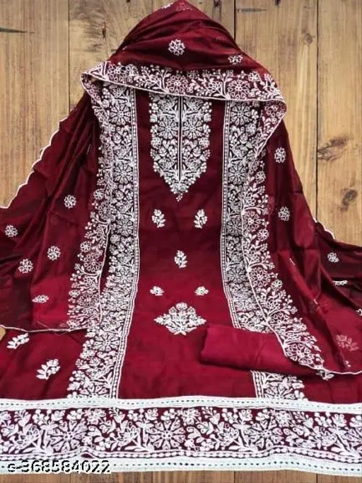 Embroidered Floral Patiala Suits for Women (Maroon, Un Stitched)