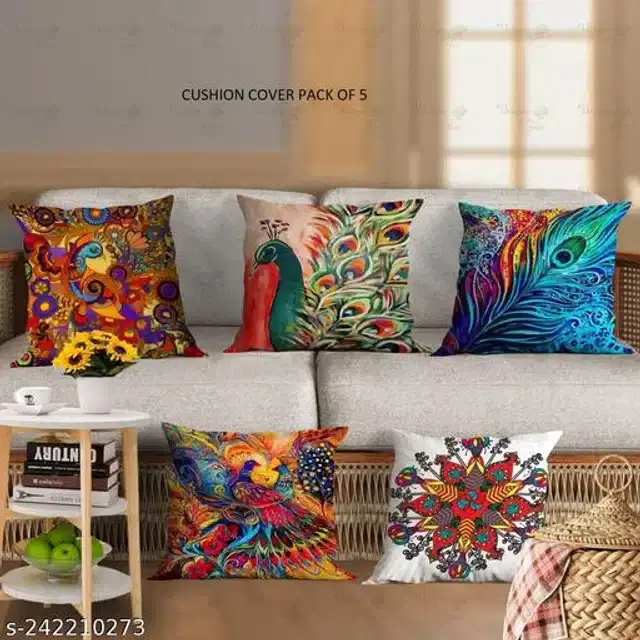 Cushion Cover for Home, Multicolor, 16x16 inches, Pack of 5