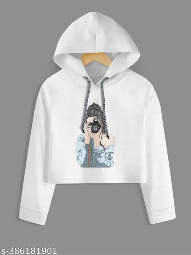 Cotton Blend Hoodie for Girls (White, 10-11 Years)