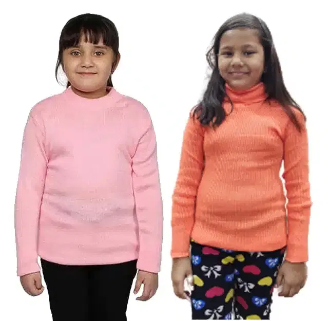 Full Sleeves Solid Sweater for Girls, Pack of 2 (Pink & Orange, 18-24 Months)