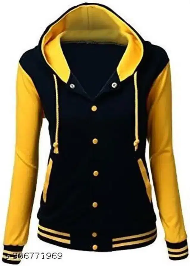 Full Sleeves Hoodie for Women (Black & Yellow, M)