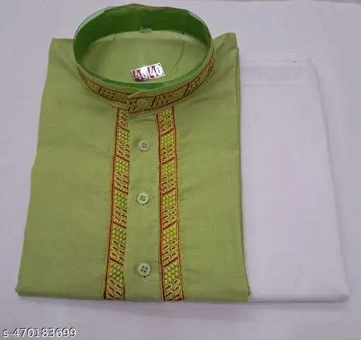 Solid Show Button Kurta Set for Men (XL)
