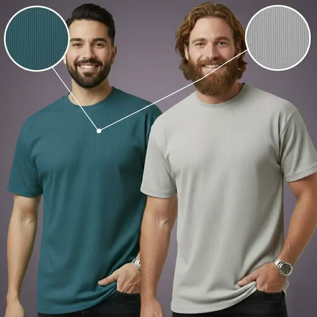 Polyester Round Neck T-shirt for Men, Multicolour, Pack of 2 (M)