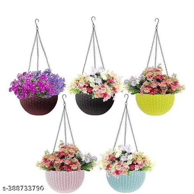 Plastic Hanging Planters, Multicolor, Pack of 5