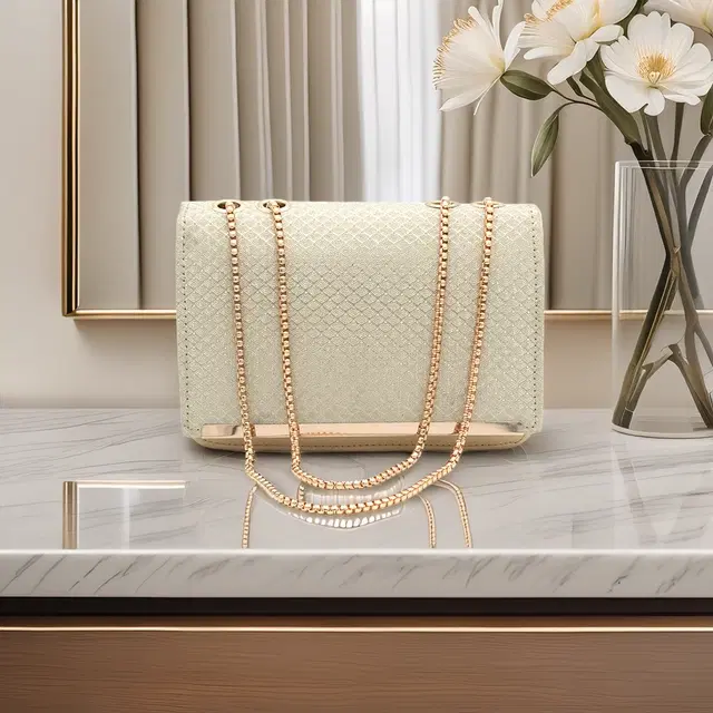 Elegant Party Wear Sling Clutches for Women, Gold