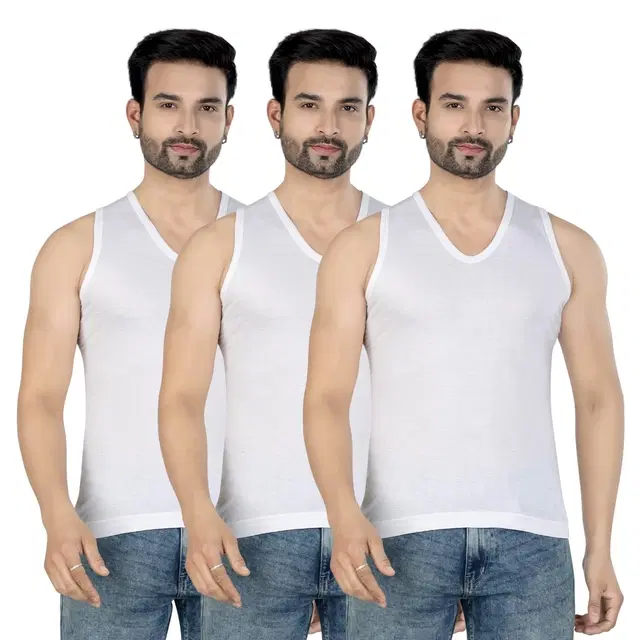 Cotton Jym Vest for Men, White, Pack of 3 (S)
