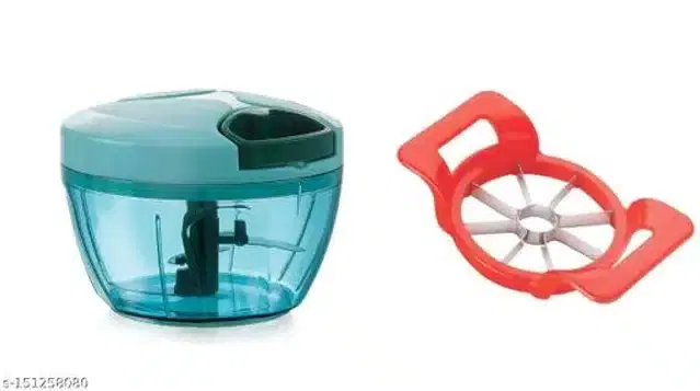 Manual Chopper with Apple Cutter, Red & Blue, Set of 2