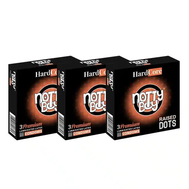 Notty Boy 3 Pcs Hard Core Raised Dotted Condoms for Men, Set of 3