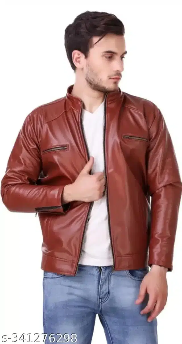 Synthetic Jacket for Men (Brown, XXL)