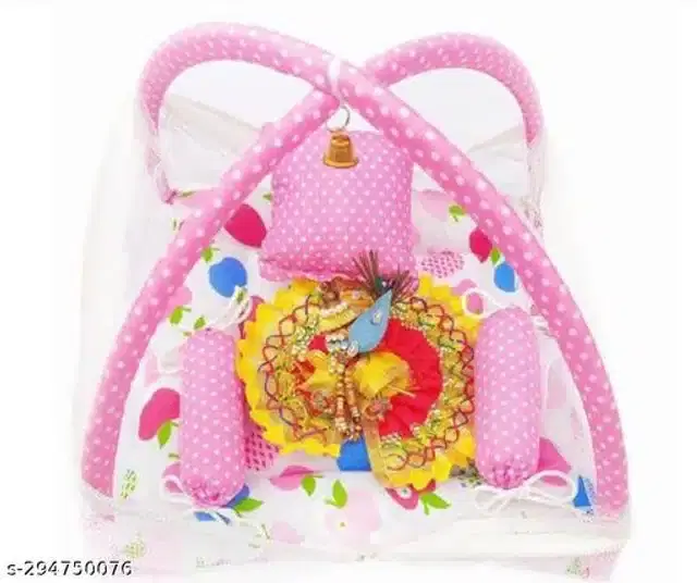 Laddu Gopal Bed with Mosquito Net, Pink