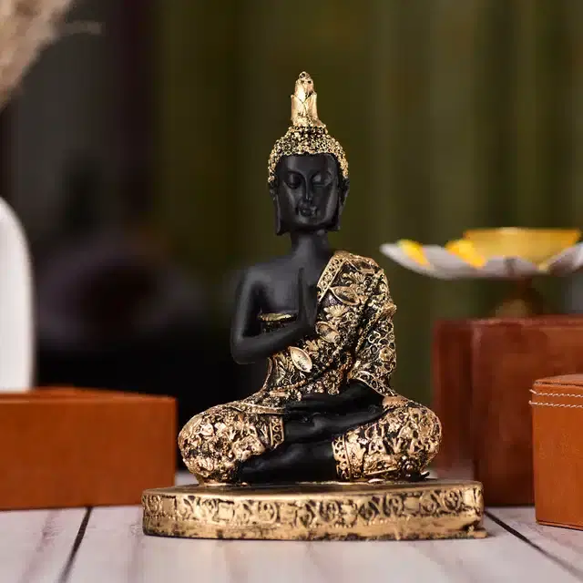 Lord Buddha Showpiece, Black & Gold, 7 inches