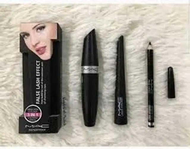 Trending Mac 3 In 1 Waterproof Eyeliner, Liquid Mascara & Waterproof Kajal, Pack of 3, Ve_08