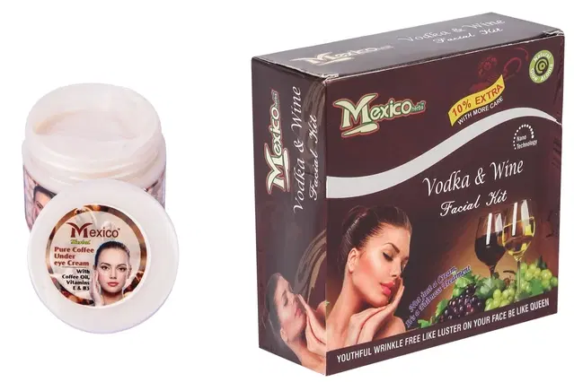 Maxico Herbs Vodka & Wine Facial Kit with Coffee Under Eye Cream, Pack of 2