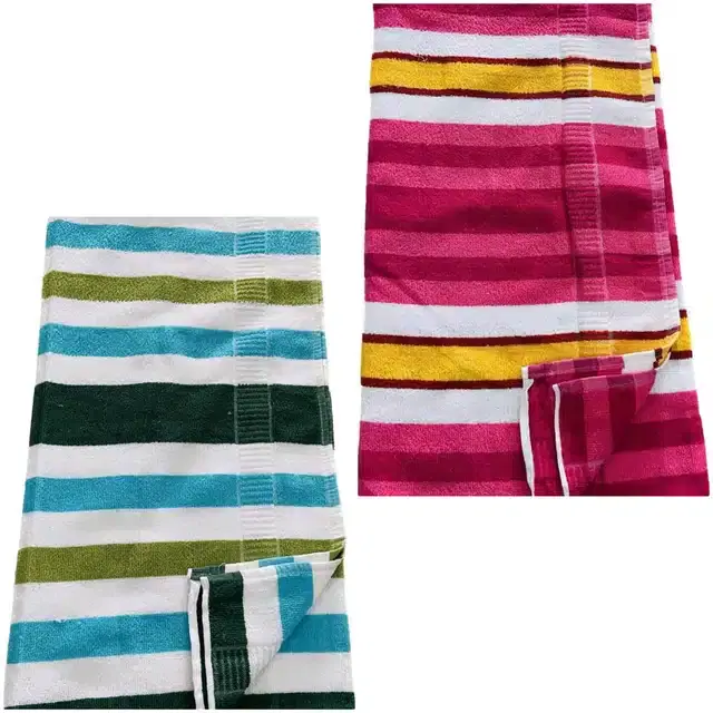 Microfiber Striped Bath Towels, Pack of 2, Multicolor, 26x56 Inches