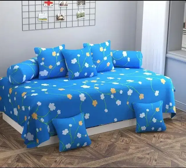 Cotton Printed Diwan Cover Set, Multicolor, Pack of 8