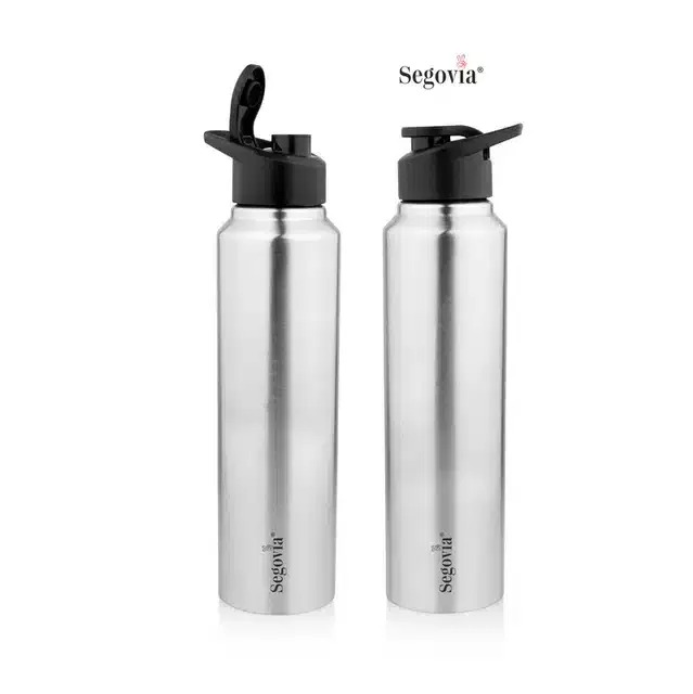 Stainless Steel Aqua Single Walled Water Bottle with Sipper Cap, Pack of 2, Silver, 1000 ml, SS-18