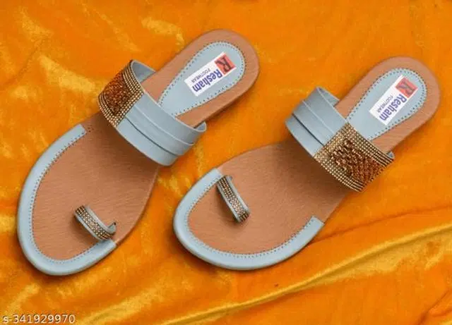 Flats for Women (Sky Blue & Beige, 7)