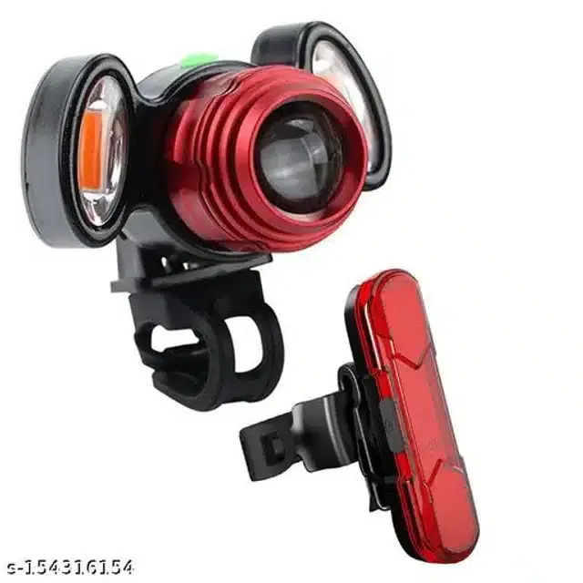 Plastic Bicycle Rechargeable LED Head & Rear Brake Light, Black & Red, Set of 1