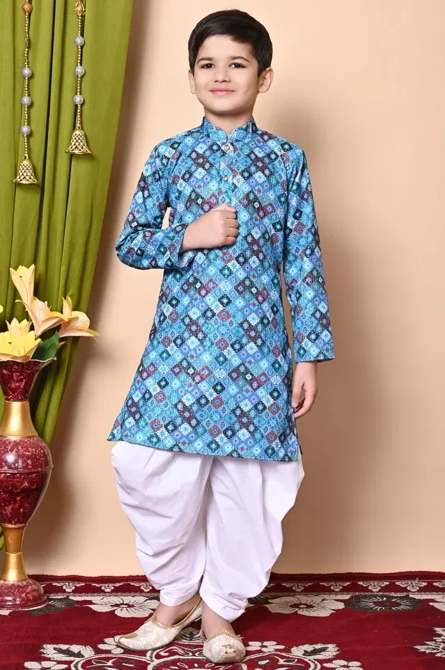 Cotton Blend Printed Kurta with Dhoti for Boys, Multicolor (6-12 Months)