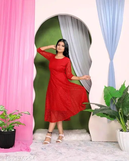 Net Gowns for Women,  Red  (S)