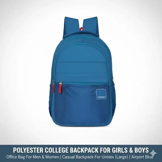 Priority 19 Inch Polyester College Backpack For Girls & Boys | Office Bag For Men & Women | Casual Backpack For Unisex, Large | Airport Blue - INV23135