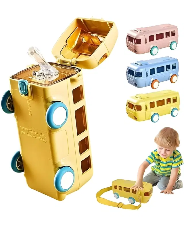 Plastic Bus Shape Sipper Bottle for Kids, Multicolor (1000 ml)