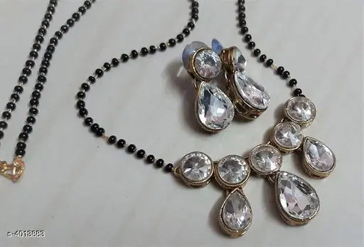 Alloy Mangalsutra With Earring for Women, Black