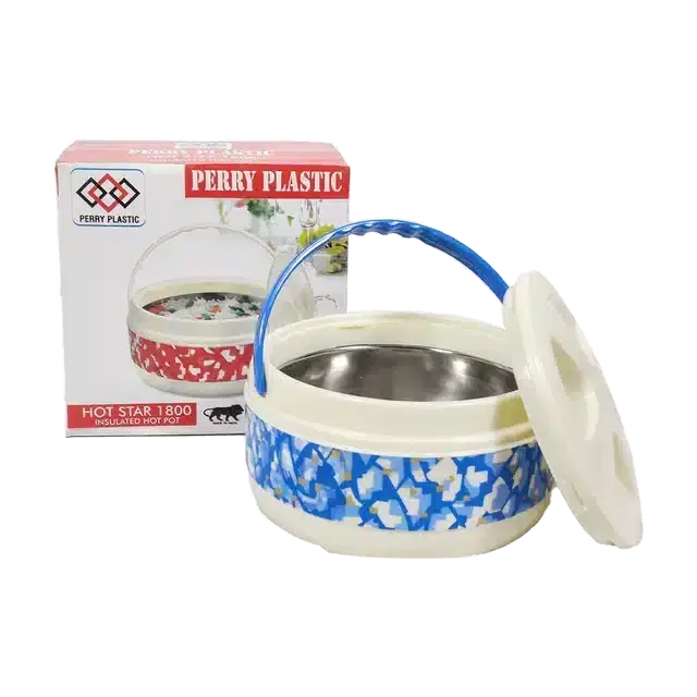 Perry Hot Star Insulated Casserole, White & Blue, 1200 ml