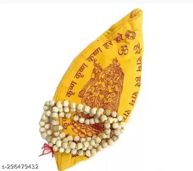 Tulsi Mala with Gomukhi Jap Bag, Yellow & White, Set of 1