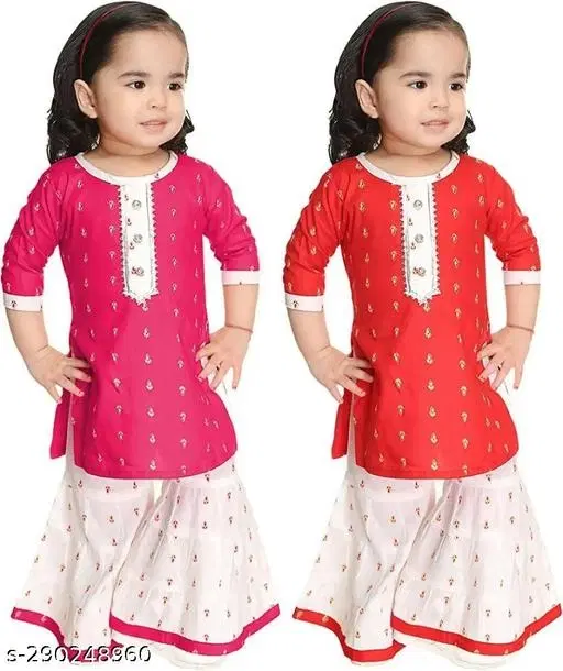 Rayon Kurta Set for Girls, Pack of 2 (Multicolor, 0-3 Months)