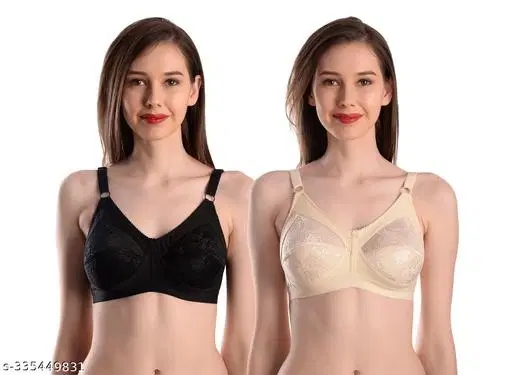 Nylon Bra for Women, Black & Nude, Pack of 2 (28B)