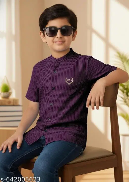 Embroidered Polycotton Short Sleeve Polo for Boys (Purple, 9-10 Years)