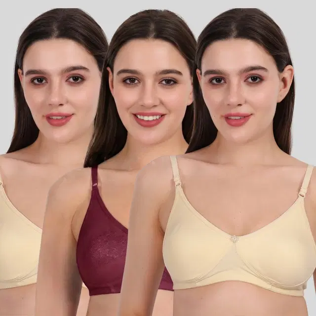 Cotton Bra for Women, Multicolour, Pack of 3 (28B)