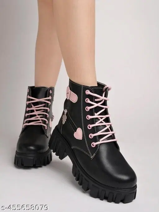 Solid Black Synthetic Womens Mid-Top Boots (IND-6)