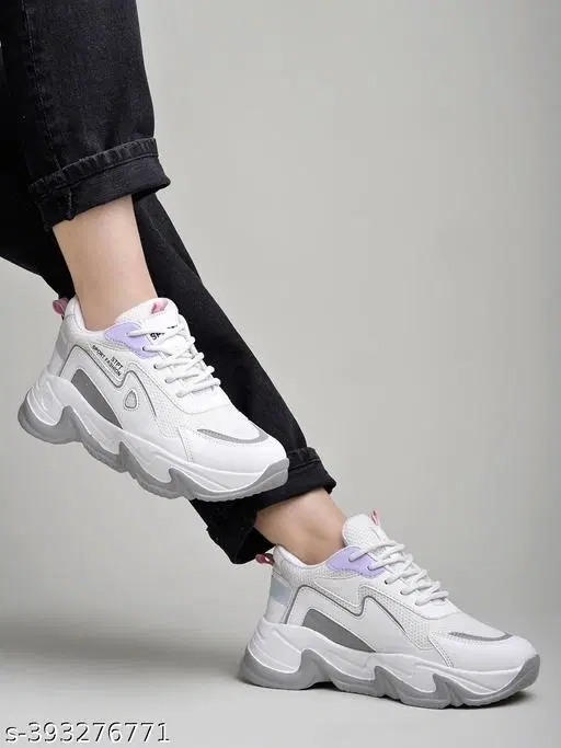 Solid Mesh Sneakers for Women (White, IND-3)