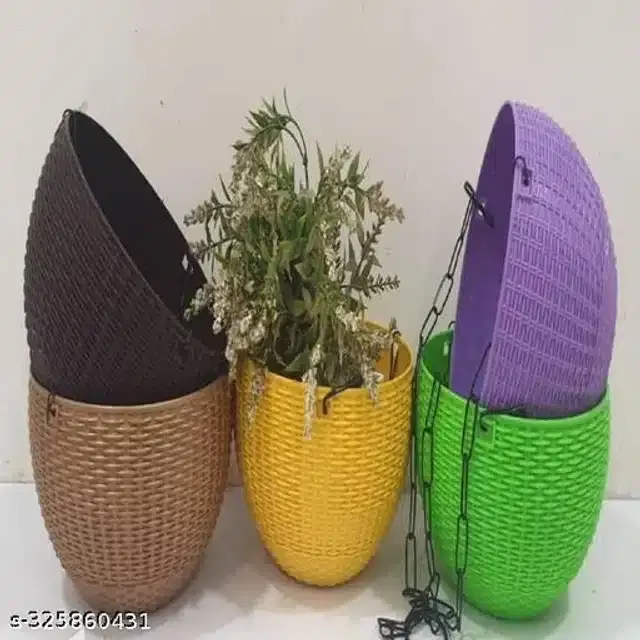 Hanging Flower Pots with Metal Chain, Multicolor, Pack of 5