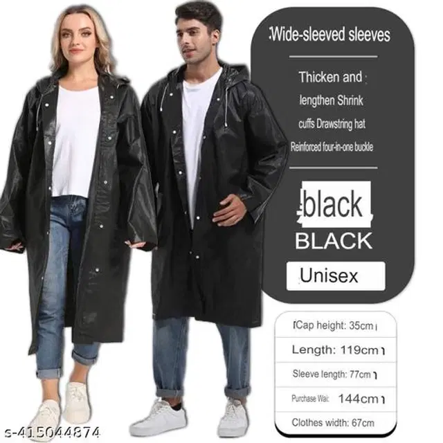 Polyester Rain Coat for Men & Women, Black, Free Size, Pack of 1